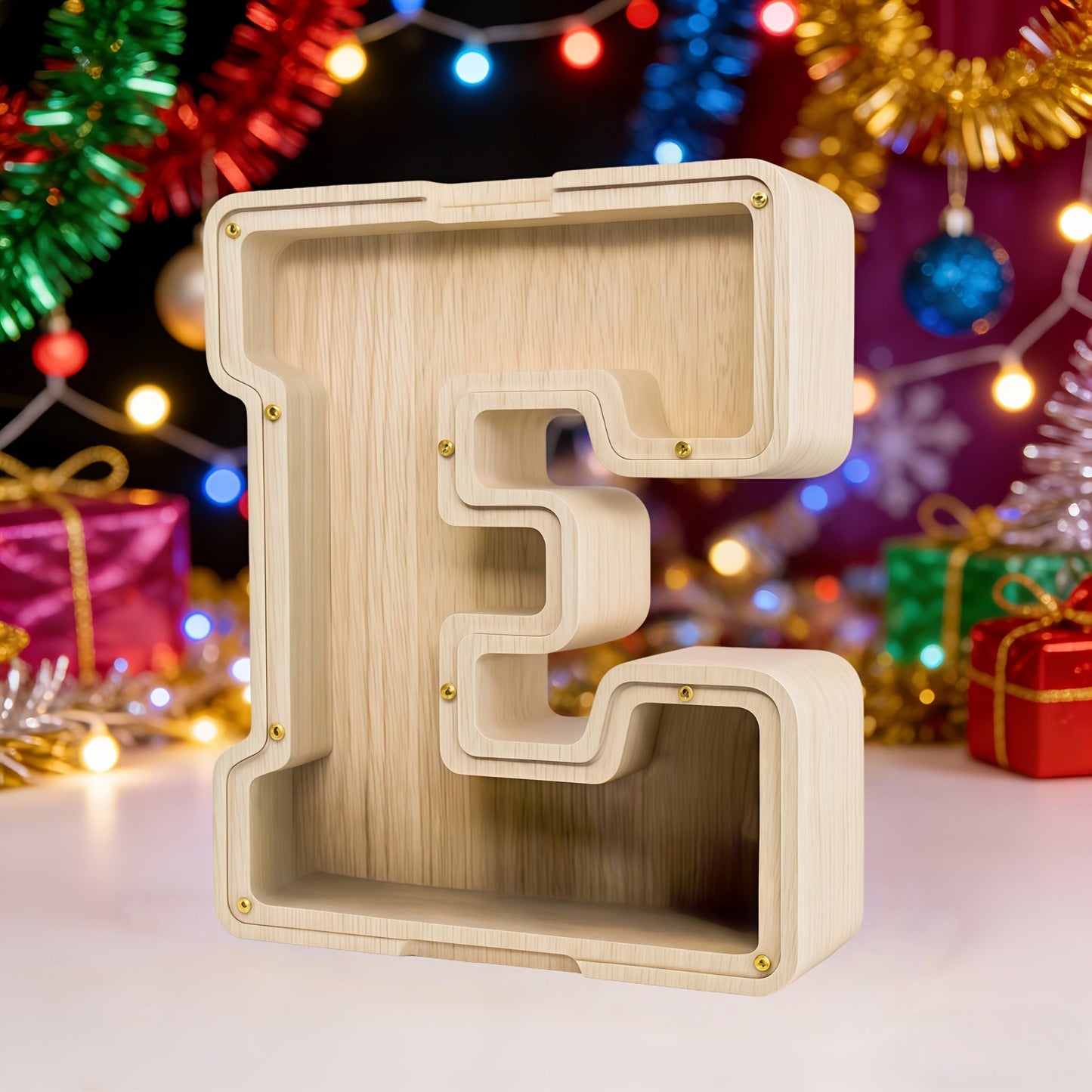 Alphabet Letter Piggy Bank A-Z Wooden Coin Bank Large Capacity Transparent – Personalized Savings Box for Kids | Back to School, Christmas & Birthday Gift