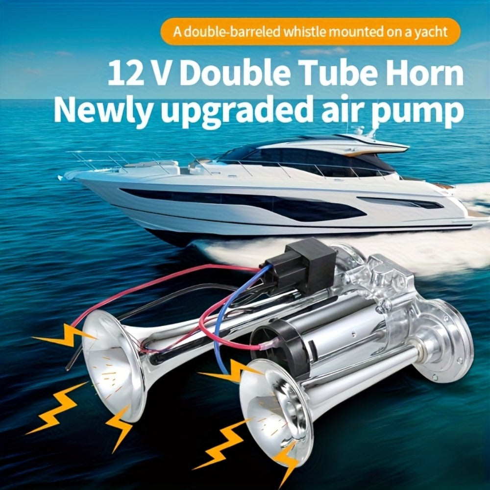 Loud Air Horn for Truck - 130dB Double Tube Aluminum Alloy with Compressor, 12V/24V Universal, Super Loud for SUV, Boat, Motorcycle, Off-Road, Bus, Quick Install