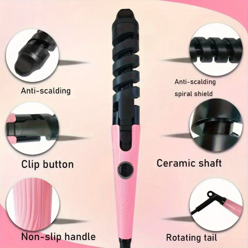 Automatic Spiral Curling Iron – Anti-Scald Fast Heating Curler for Long & Short Hair, Portable Rotating Barrel, Women Gift
