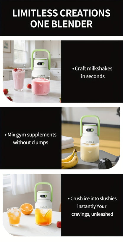 Cordless Portable Blender 33oz USB Rechargeable - Ice Crushing Blender for Smoothies & Shakes, Wireless Personal Blender for Travel Gym Office, BPA-Free, Green Purple Pink