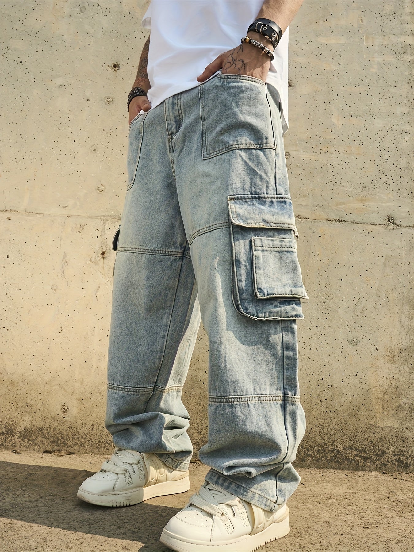 Men's Wide Leg Jeans - Distressed Wide Leg