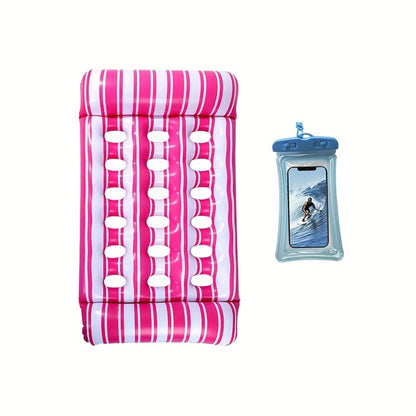 Pool Float Lounger for Adults with Built-In Headrest – Inflatable Tanning Mat for Swimming Pool Beach Lake River, Comfortable Water Relaxation Raft, Dark Blue Pink Blue Colors