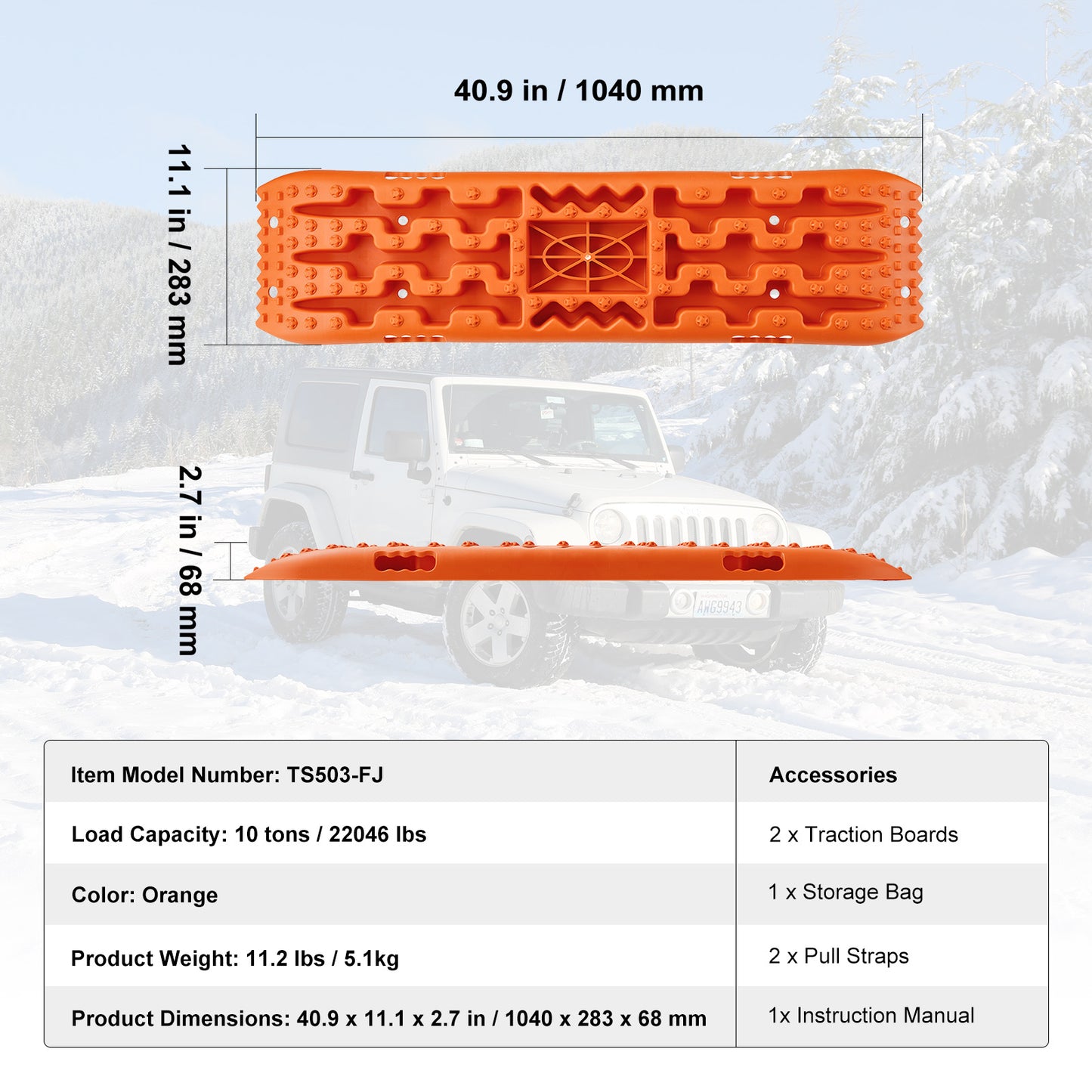 Traction Boards 2-Pack – 10-Ton Off-Road Vehicle Recovery Boards for Mud, Sand & Snow, High-Strength PP with Pull Straps & Storage Bag for SUV, Truck & RV