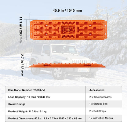 Traction Boards 2-Pack – 10-Ton Off-Road Vehicle Recovery Boards for Mud, Sand & Snow, High-Strength PP with Pull Straps & Storage Bag for SUV, Truck & RV