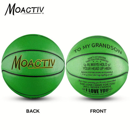 Engraved Basketball Gift for Grandson & Son - Size 7 PU Indoor Outdoor with Pump, Inspirational Message, Birthday Christmas Gift, Multi-Color