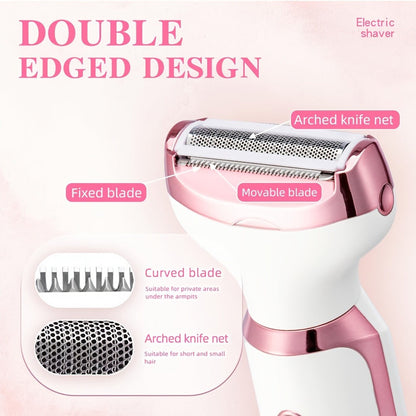 4-in-1 Electric Hair Remover for Women USB Rechargeable Shaver Trimmer – Eyebrow Nose Face Leg Bikini Line Underarm Peach Fuzz Removal Stainless Steel Blades Portable Travel Gift