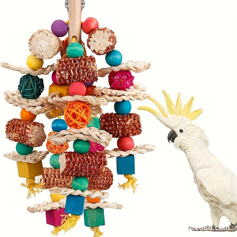 Parrot Chew Toy 16 Inch Natural Corn Cob Rattan Woven Bird Cage Accessory Foraging Toy for Medium Large Parrots Cockatiels Conures Macaws