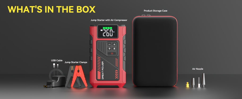 4000A Portable Car Jump Starter with Air Compressor, Suitable for 12V(2.11gal Gas, 1.72gal Diesel) Jump Starter Battery PackWith150 PSl Tire Inflator, 12V Car Battery Jump Power with LED Light, Car Accessories Tools, Car Emergency Kits, Jump Starters