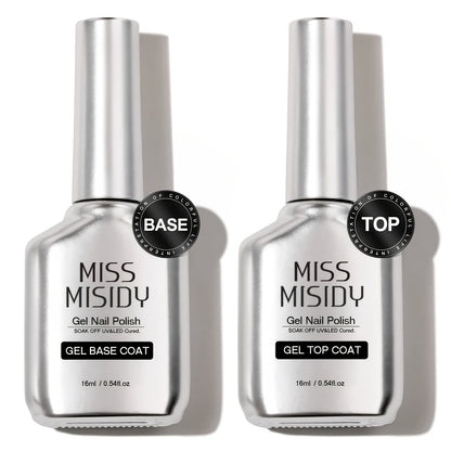 Soak-Off Gel Top Coat and Base Coat Set 2Pcs Super Shine Mirror Finish Long Lasting LED UV Lamp Gel Polish Foundation Seal Manicure Kit Nail Art Essentials Gift for Women