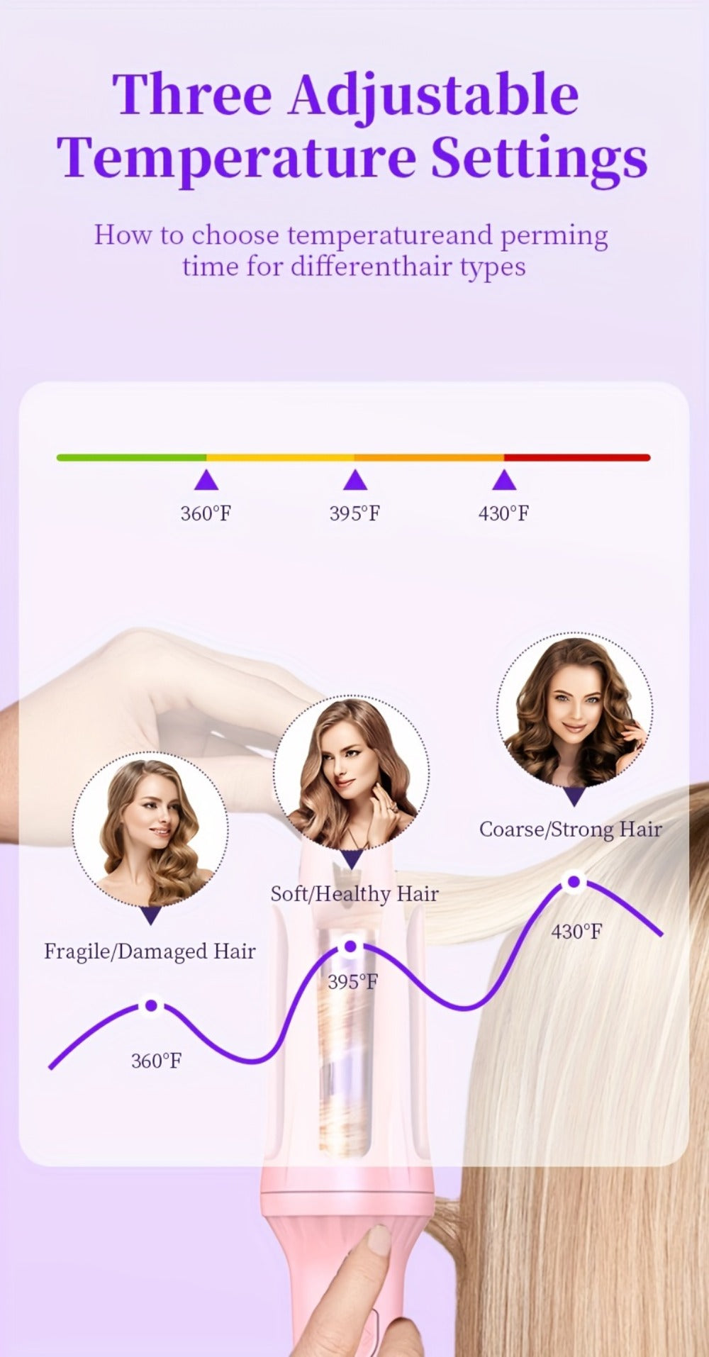 Curling Iron 32mm Automatic – Negative Ion Dual Slot Constant Temperature Anti-Scald Hair Curler with Bracket & Comb, Long-Lasting Bouncy Curls, No Heat Damage, Purple & Pink