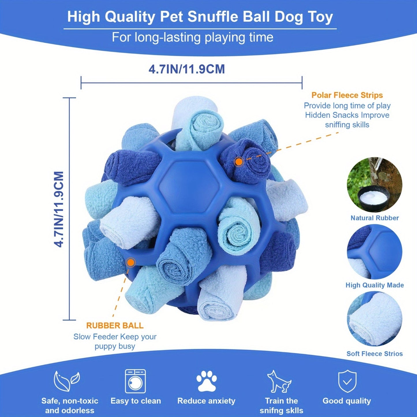 Snuffle Ball Dog Toy - Interactive Foraging Treat Dispenser & Slow Feeder Puzzle Toy for Small Medium Large Dogs, Snuffle Mat Ball for Mental Stimulation, Puppy Enrichment Toy, No Battery Required