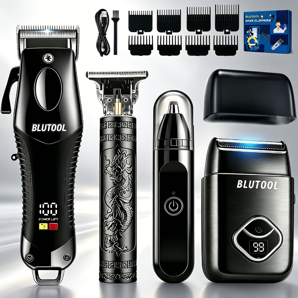 4-in-1 Cordless Grooming Kit for Men – Hair Clipper, Beard Trimmer, Electric Shaver & Nose Trimmer, Rechargeable Professional Hair Cutting System, Multiple Styles & Colors, Gift for Men