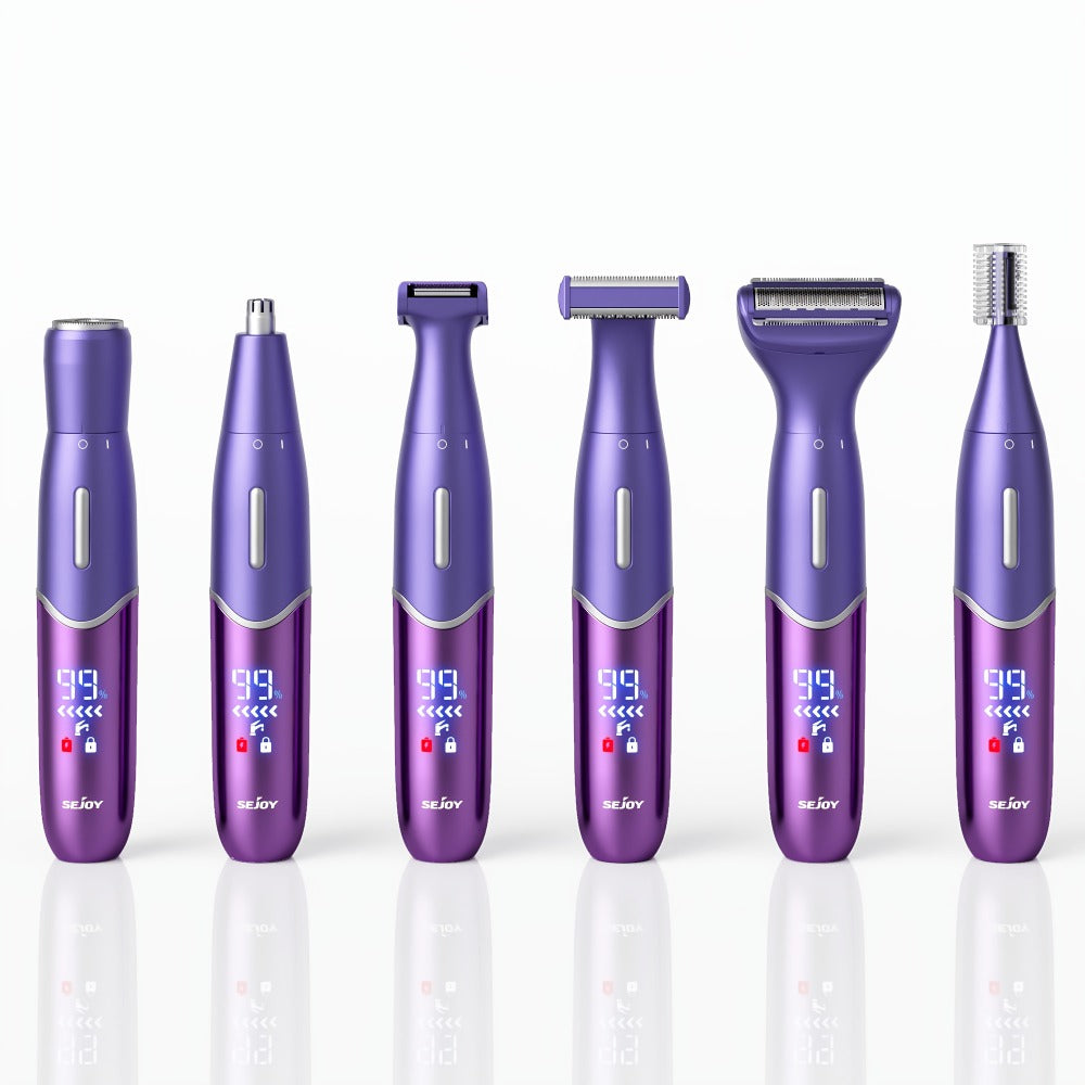 Bikini Trimmer Electric Razor for Women & Men 6-in-1 Hair Remover Kit Face Eyebrow Nose Arms Legs Pubic Wet Dry Painless Shaver Grooming Set