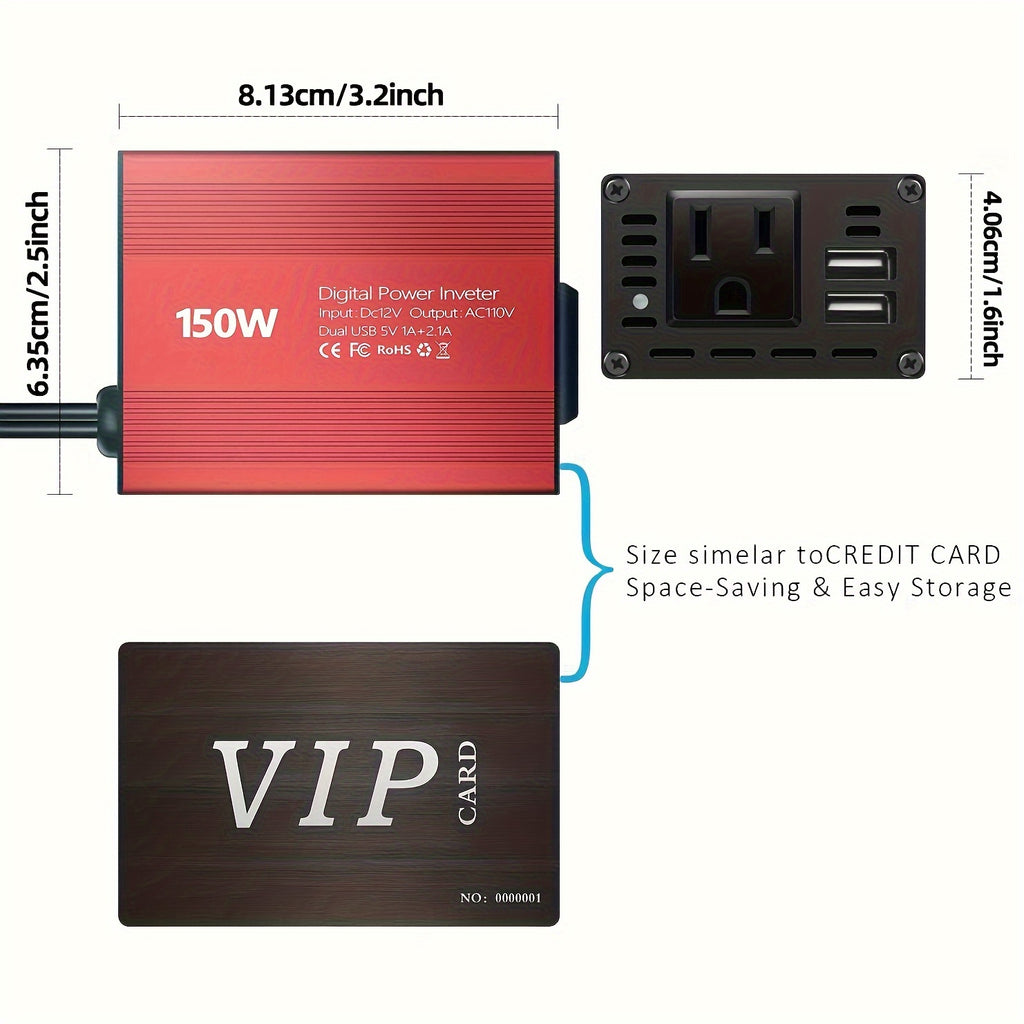 150W Car Power Inverter 12V DC to 110V AC Converter Vehicle Adapter Plug Outlet with 3.1A Dual USB Car Charger for Laptop Computer