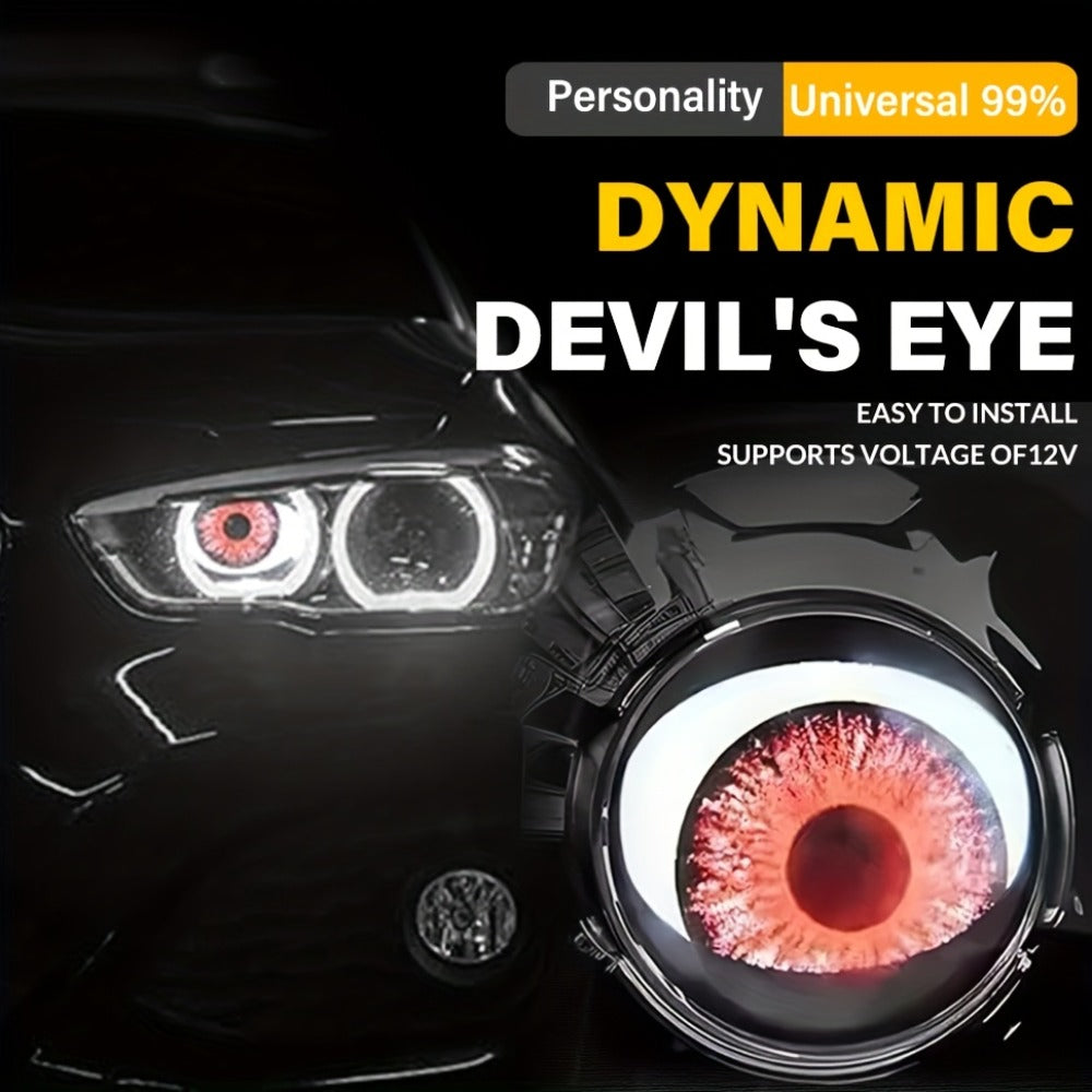 LED Demon Eye Lights 6-Mode Adjustable Dynamic Devil Eyes with Lens 12V Off-Road Atmosphere Lighting Kit Car Mod Automotive Decoration Headlight Projector Accent Light