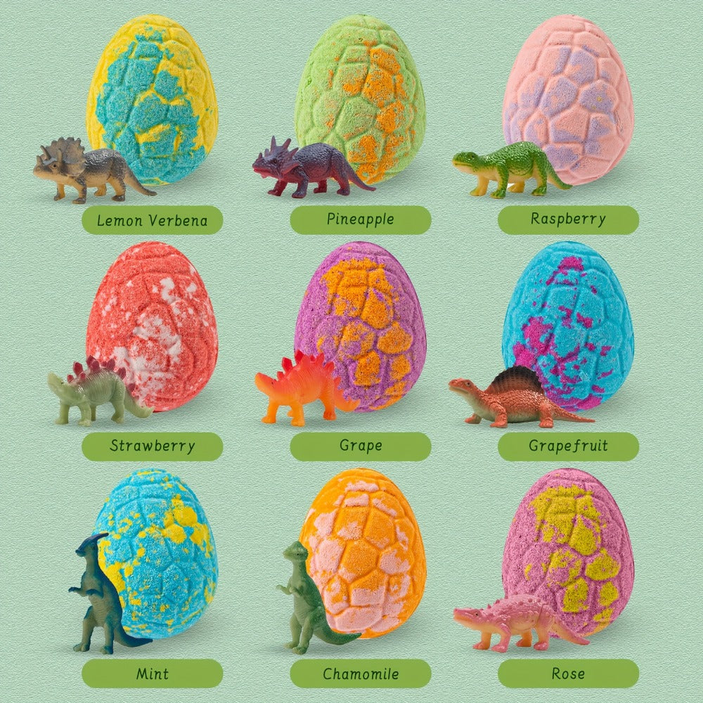 Dinosaur Egg Bath Bombs with Surprise Inside 9 Pack - Kids Fizzy Bath Balls with Hidden Dinosaur Toy, Bubble Gum Scent, Fun Educational Birthday Christmas Easter Gift for Boys Girls Ages 3+