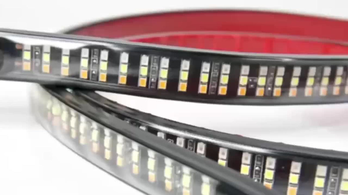 47. 24 Inch Long LED Light Strip Designed for Off-Road Vehicles, Featuring Arrow Shapes And Flowing Red And Yellow Lights. This Car Atmosphere Light Strip Serves As a Decorative Neon Addition to The Back of a Truck And Makes for a Considerate Gift