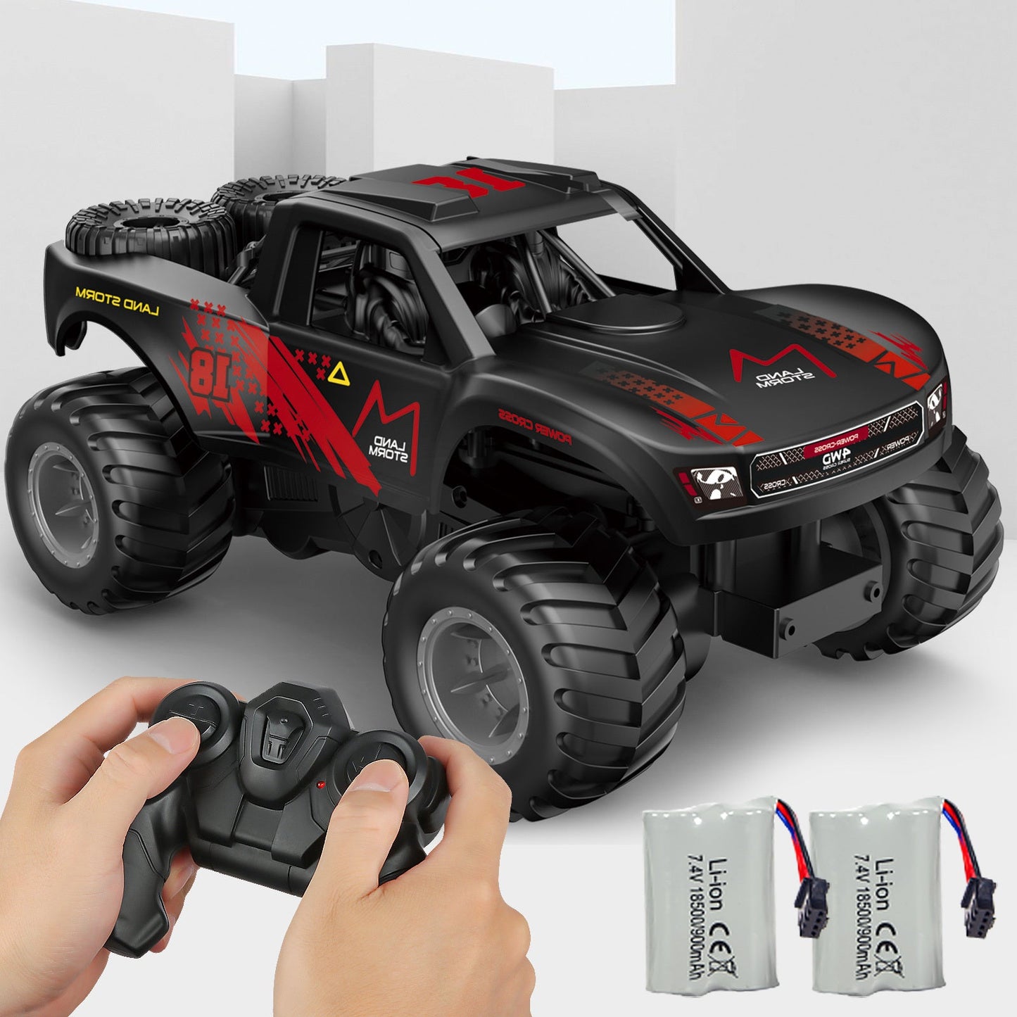 Amphibious RC Car 1:16 Scale 4WD Waterproof Land & Water Remote Control Monster Truck – 2 Rechargeable Batteries, All-Terrain RC Truck for Boys Kids Ages 4+, Birthday Christmas Gift