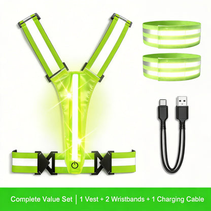 LED Reflective Running Vest – 360° USB Rechargeable Set
