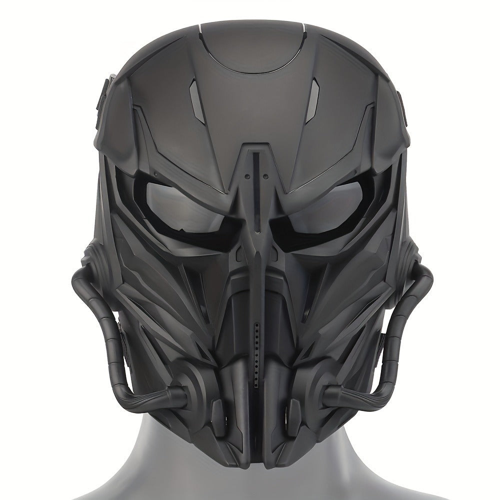 Cyberpunk Full Face Mask Breathable Anti-Fog Nylon Silver – Complete Face Covering for Halloween Carnival Rave LARP Cosplay, Sci-Fi Costume Helmet Prop, 9x8in Unisex Adults Teens