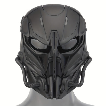 Cyberpunk Full Face Mask Breathable Anti-Fog Nylon Silver – Complete Face Covering for Halloween Carnival Rave LARP Cosplay, Sci-Fi Costume Helmet Prop, 9x8in Unisex Adults Teens
