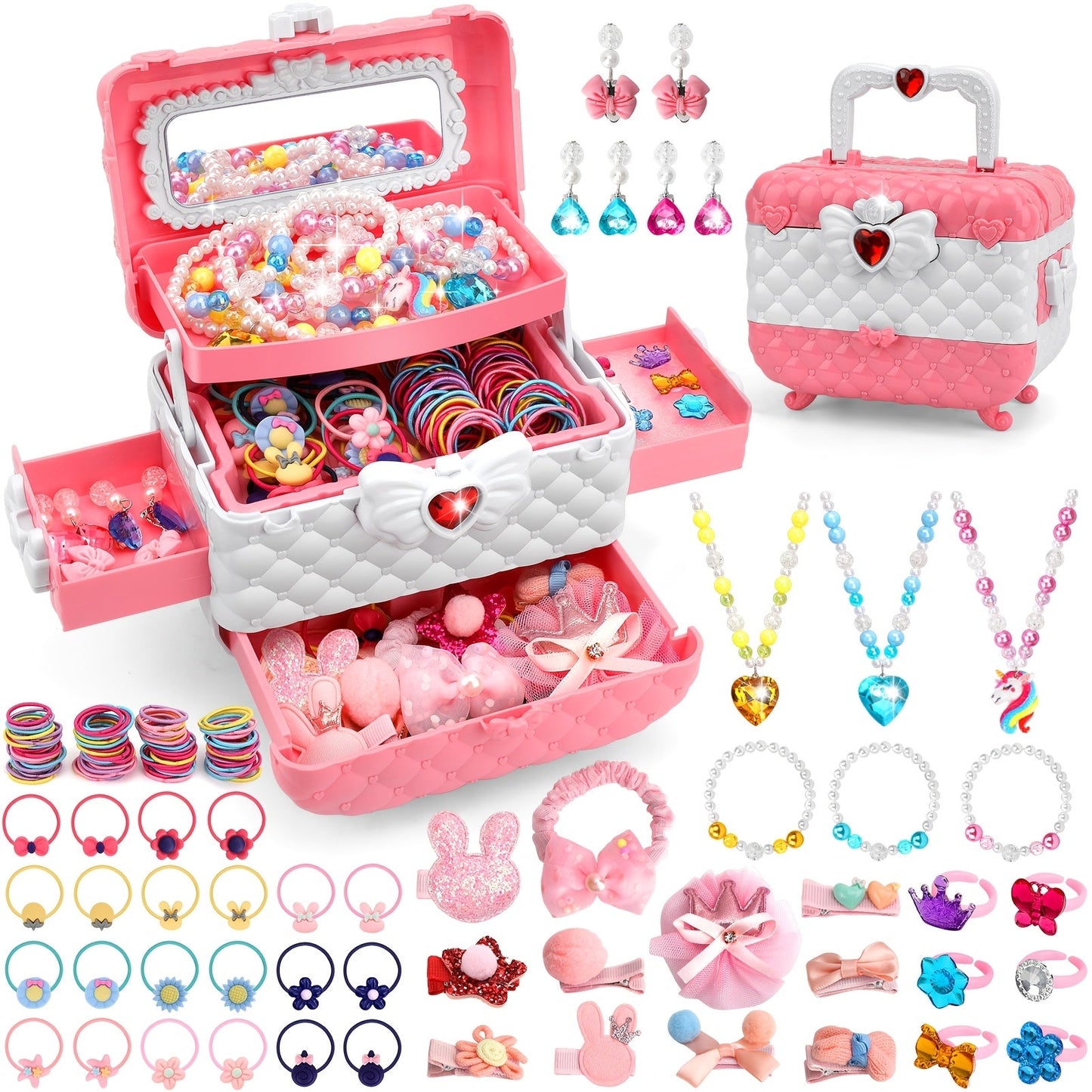 Kids Jewelry & Dress-Up Set 152 PCS – Costume Jewelry Hair Clips Bands & Accessories for Girls Ages 3+ | Princess Dress Up Toy | Best Birthday Christmas Gift for Little Girls