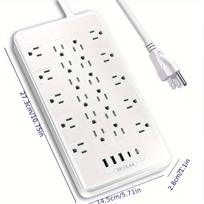 Surge Protector Power Strip with USB C Ports 22 AC Outlets 5 USB Ports - 6ft Flat Plug Extension Cord PD 20W Fast Charging 1875W 15A - Heavy Duty Wall Mount Under Desk Power Strip White