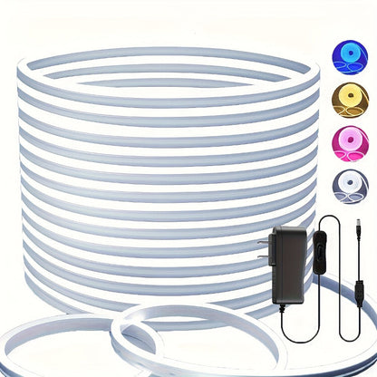 LED Neon Light Strip 32.8ft 10m 1200 LEDs Super Bright, IP65 Waterproof 24V Flexible Neon Strip with Power Adapter & Mounting Clips, White Pink Warm White Ice Blue, Bedroom Kitchen Outdoor Christmas Halloween Decor