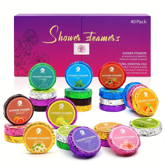 Shower Steamers 40 Pcs Spa Gift Set — 10 Unique Aromatherapy Scents Rose Lavender Eucalyptus Rosemary, Self Care Bath Bombs Shower Fizzy for Women Men Holiday Birthday Gift