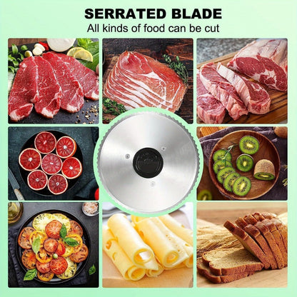 Electric Meat Slicer for Home Use – Deli Food Slicer with 2 Removable Stainless Steel Blades, Adjustable Thickness, Food Carriage for Meat, Cheese & Bread