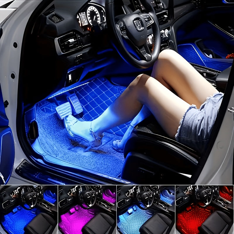 4pcs RGB LED Car Lights, 48 LEDs Interior Car Lights With Smart App Control, Multicolor Music Car Strip Light, Under Dash Lighting Kit For Car Truck SUV, Without Battery