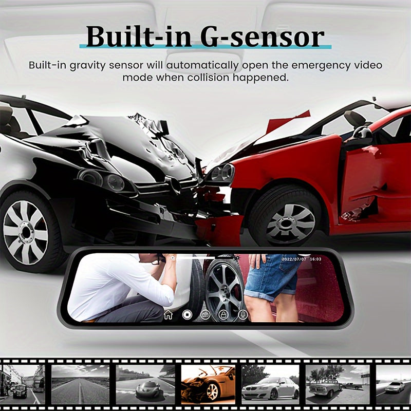 Front And Rear Mirror Dash Camera, Featuring a Rearview Mirror Camera with a TF Card, a 9.66-Inch 1080P IPS Touchscreen, Loop Recording, Wide Angles of 150° And 120°, Night Vision, G-Sensor, And an AHD Backup Camera