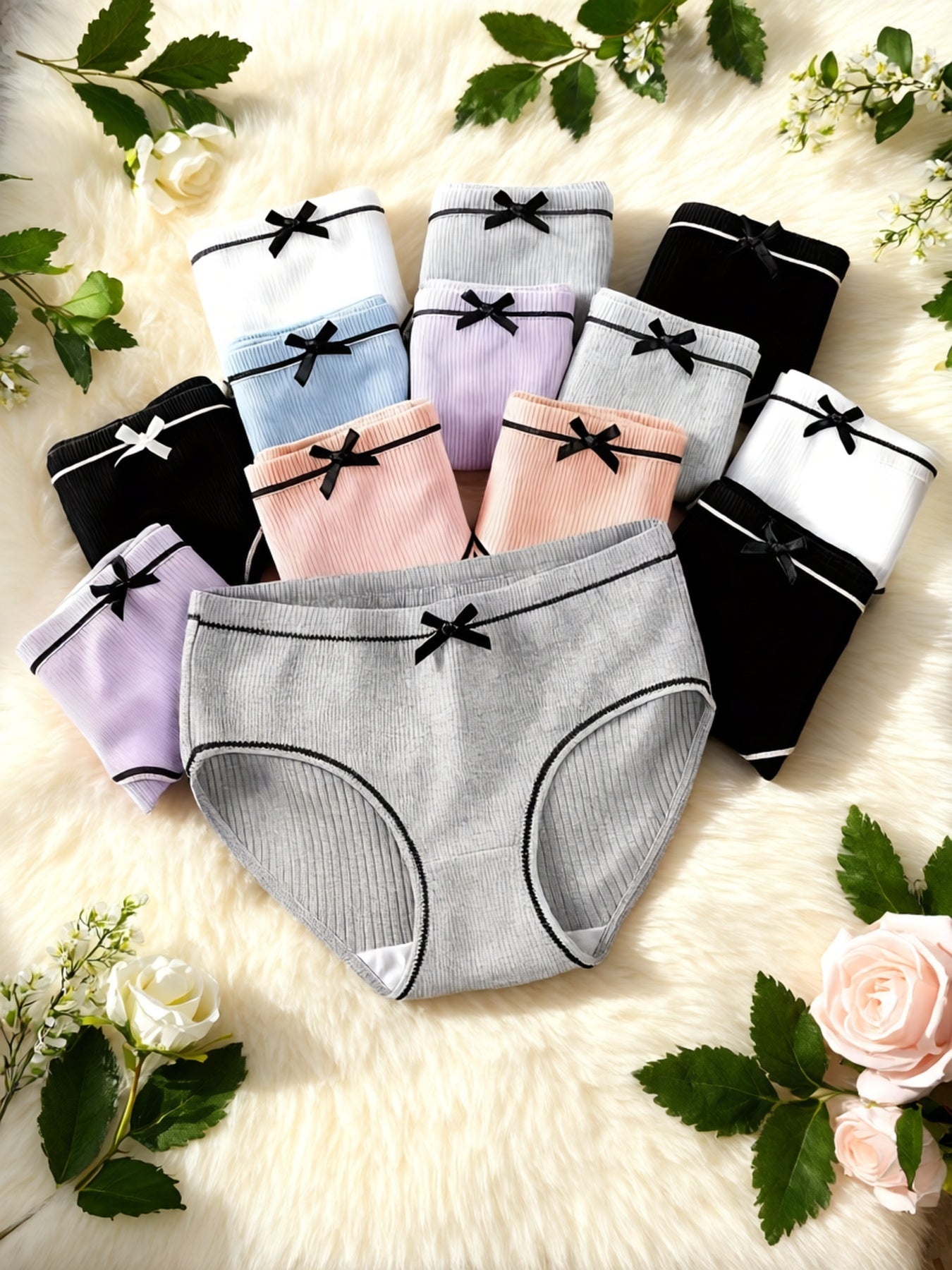 Girls' Briefs - 12-Pack Striped Bow Detail
