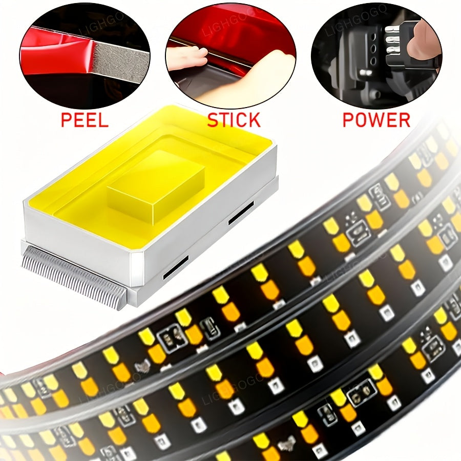 47. 24 Inch Long LED Light Strip Designed for Off-Road Vehicles, Featuring Arrow Shapes And Flowing Red And Yellow Lights. This Car Atmosphere Light Strip Serves As a Decorative Neon Addition to The Back of a Truck And Makes for a Considerate Gift