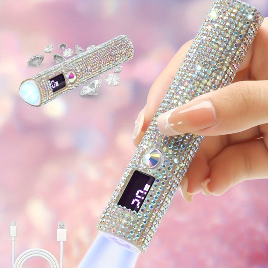 Portable LED Nail Lamp Rhinestone Design USB Rechargeable 365+405nm Quick Dry Gel Curer 20s 60s Timer LCD Display Wireless Nail Dryer for Hands Feet Home Travel Gift Women