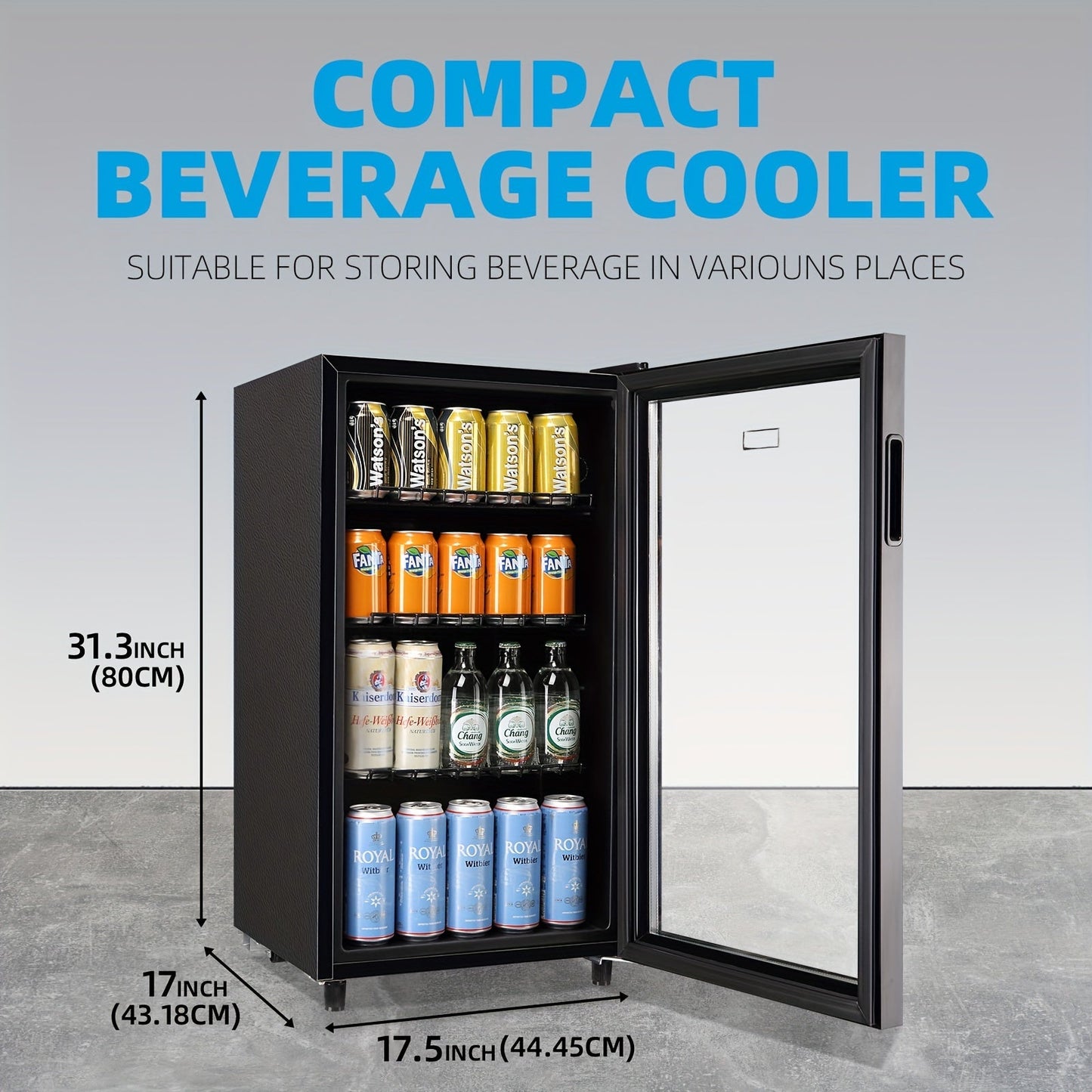 Beverage Refrigerator with Glass Door – Mini Fridge 2.0/3.5/4.0 Cu Ft, LED Lights, Adjustable Shelves, R600a Cooling for Beer, Wine & Drinks, Home, Office & Bar