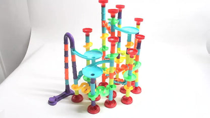 Marble Run Set Building Blocks for Kids 112/147pcs with Glass Marbles – STEM Marble Race Track Construction Toy Logic Hand-Eye Coordination Learning Game, Best Birthday Gift for Boys & Girls Ages 4+