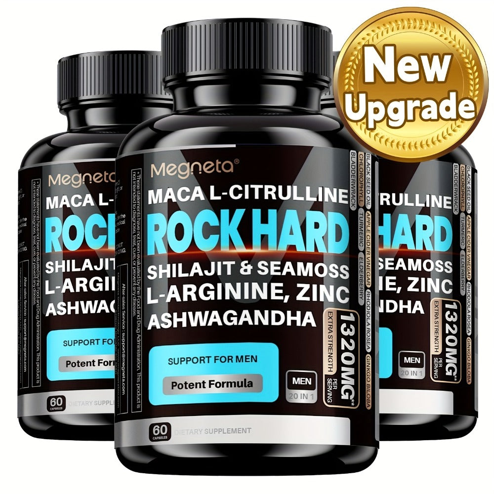 Men's Strength, Energy & Vitality Supplement with Shilajit, Ashwagandha, Maca, Sea Moss & L-Arginine – Day & Night Support Formula for Men, 60 Capsules 30-Day Supply