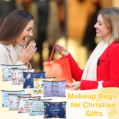 Bible Verse Makeup Bag Bulk 30 Pcs Christian Zipper Scripture Pouches Church Favors Inspirational Religious Gift for Women VBS Sunday School Travel Pencil Bag