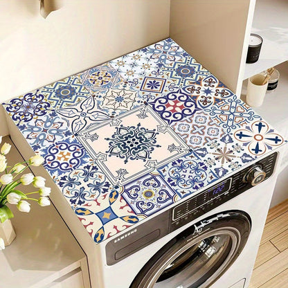 Washing Machine Cover Vintage Mosaic Pattern Dustproof Anti-Slip Diatomite Material 23.62 x 19.69 Inch Multi-Use Appliance Protector for Laundry Room Kitchen Top Load Washer