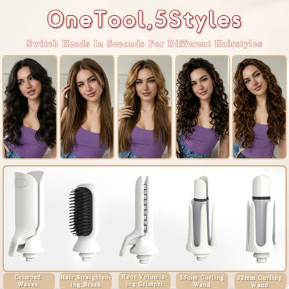 5-in-1 Hair Styler Set with Interchangeable Curling Wand & Straightening Brush - Multi Barrel Curling Iron Kit for Waves, Curls & Volume, Works on All Hair Types, Salon Results at Home, 3 Colors