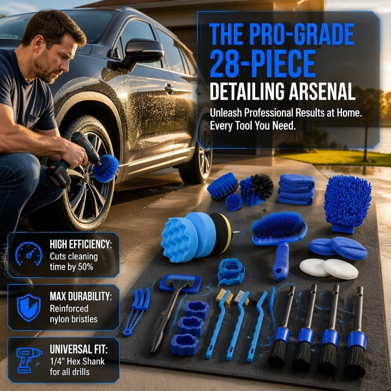 28pcs Car Wash Set, Car Wash Brush Set, Car Wash Drill Brush Set, Repair Brush, Car Wash Set, Car Wash Accessories, Car Interior, Exterior, Wheel and Tire Cleaning Tool Set.