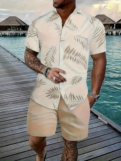 Men's Tropical Print Shirt - Collared Short Sleeve 489765