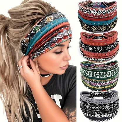 Floral Turban Headbands for Women 8 Pack Non-Slip Elastic Boho Knotted Wide Hair Wrap for Sports Yoga Running Workout Sweatband Moisture Wicking Fashion Hair Accessories Gift Set