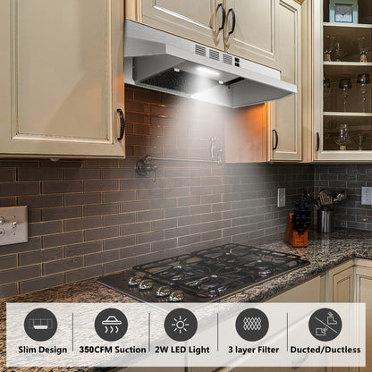 Range Hood 30 Inch Under Cabinet | Ducted & Ductless Convertible Kitchen Vent Hood with LED Light & 2-Speed Exhaust Fan, Stainless Steel – Black, White & Silver, Easy Install