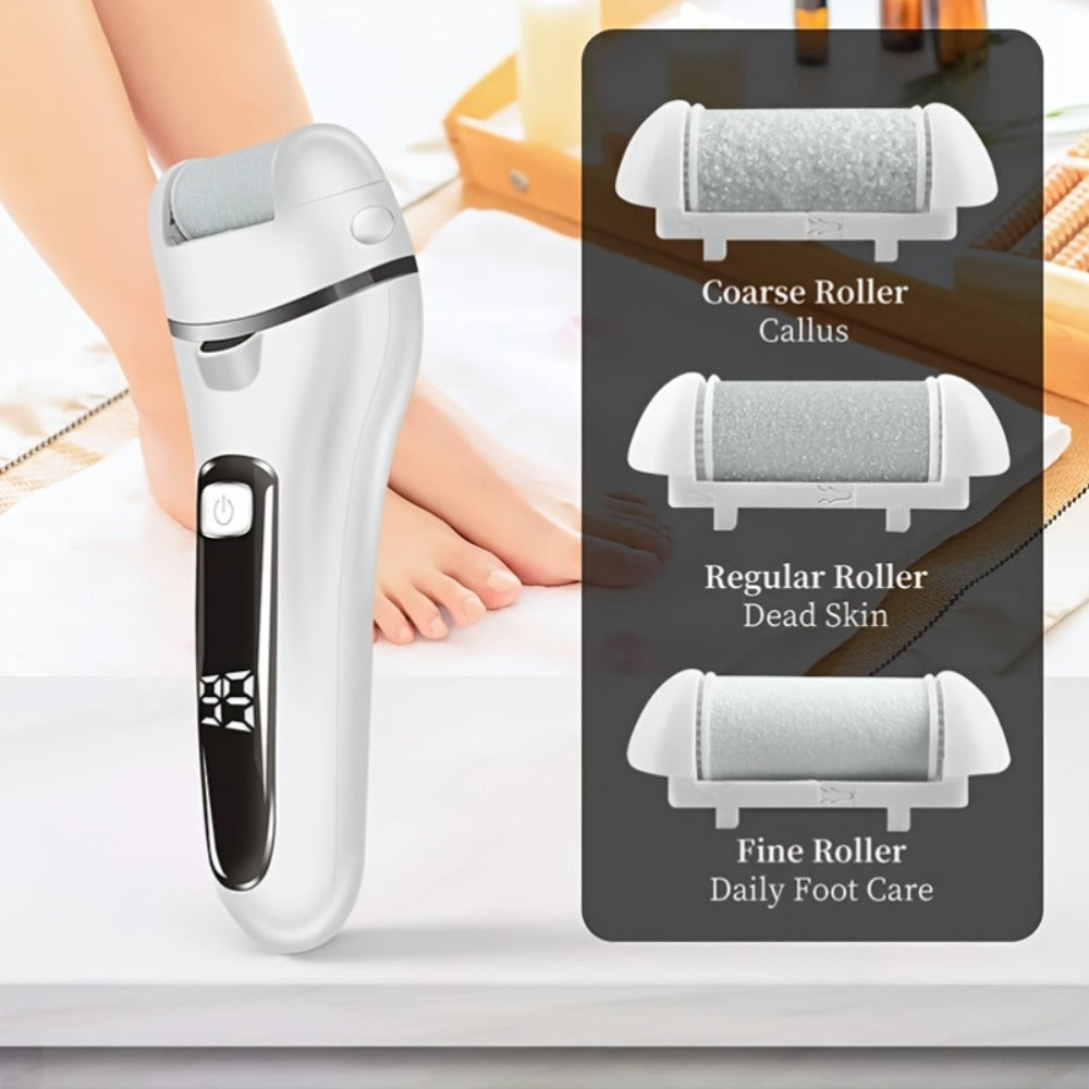 Electric Pedicure Foot File 10-in-1 Kit – Rechargeable with Digital Display, 3 Roller Heads, Dead Skin & Hard Skin Remover for Men & Women