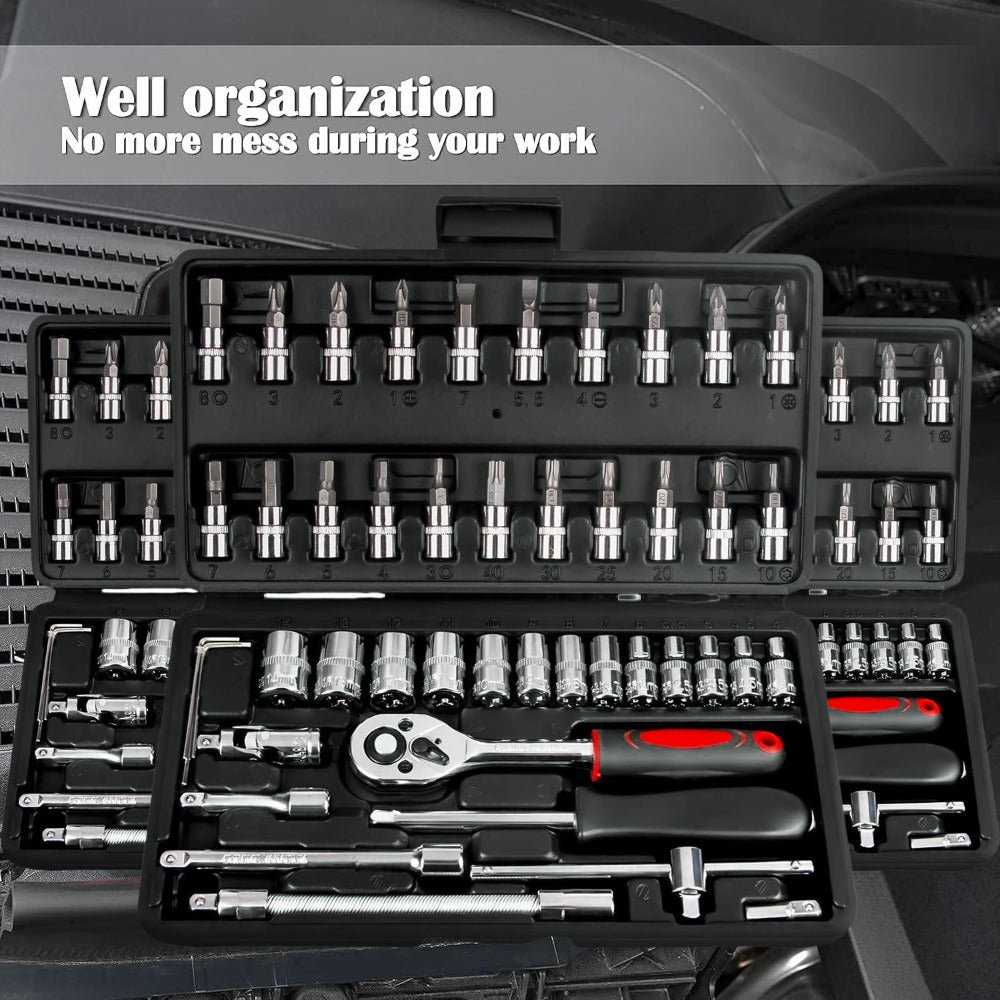 Automotive Socket Repair Tool Kit 45 / 898-Piece – 1/2-Inch & 1/4-Inch Drive Socket Set for Car Repair & Home Projects, Complete Mechanic Tool Kit, Perfect Gift for Men