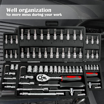 Automotive Socket Repair Tool Kit 45 / 898-Piece – 1/2-Inch & 1/4-Inch Drive Socket Set for Car Repair & Home Projects, Complete Mechanic Tool Kit, Perfect Gift for Men