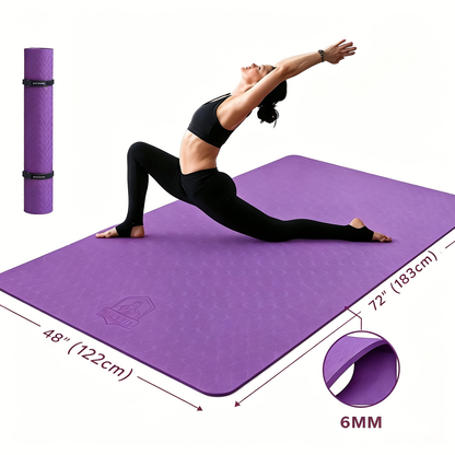 Extra Large Yoga Mat 6mm Thick – Non-Slip TPE Dual-Side Exercise Mat with Carry Bag for Yoga, Pilates, Stretching & Home Workouts – Multiple Sizes & Colors