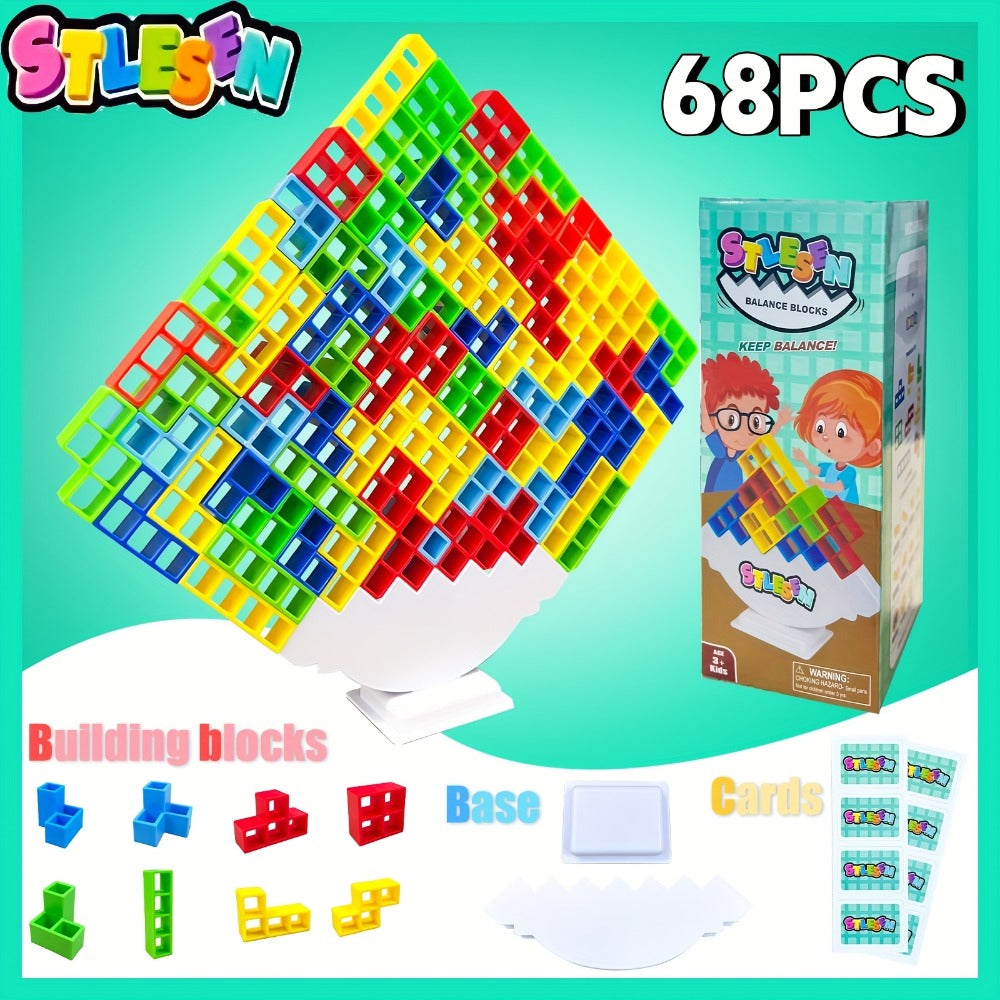 Balancing Stacking Blocks Game Set – Tumble Tower Family Strategy Toy for Kids Adults 16 20 34 50 68 Pcs Color Gift Box Birthday Christmas Party Game
